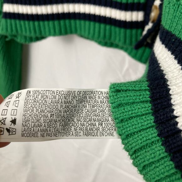 Forever 21 Womens L Green Chunky Cable Knit Varsity Crop Cardigan Tennis Preppy - Picture 9 of 9